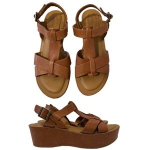 Kork-Ease Brown Pebbled Leather Sandals Size 6 Wedges Slingback Strappy Platform